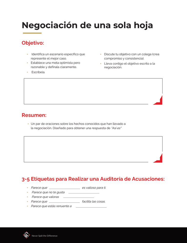 Negociación de una sola hoja