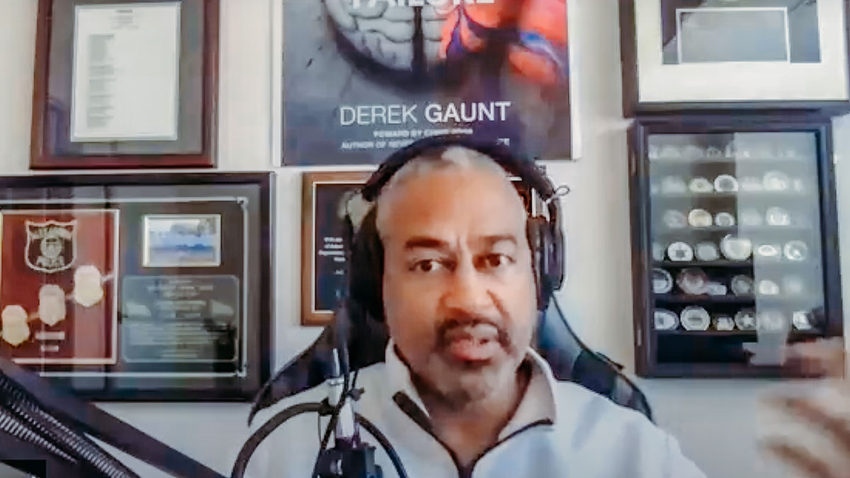 Derek Gaunt on a video call. 